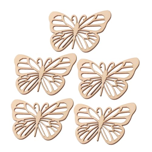 Housoutil 5 Stück Holzchip -Ornamente Handwerk unvollendet Schmetterlingsparty handwerkliche Malerei DIY-Ornamente schmetterling hängende dekorationen Schmetterlinge zum Basteln Beige von Housoutil