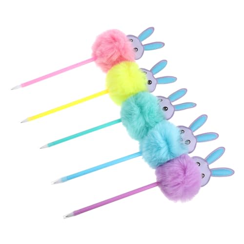 Housoutil 5 Stück Kaninchen Kugelschreiber Kaninchenställe Hasenstifte Lustige Süße Stifte Pom-pom-stift Plüsch-kugelschreiber Dekorativer Stift Pelzhasenstift Süße Kaninchenstifte Pp von Housoutil