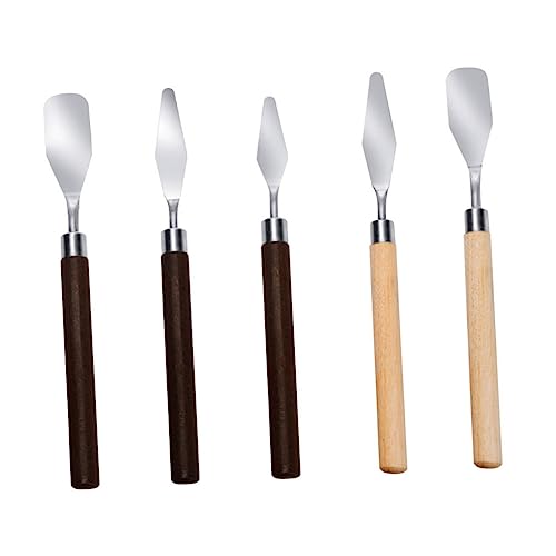 Housoutil 5 Stück Malerschaber bastelzeug künstler spachtel werkzeug mit gravur Acrylmalerei Farbmischwerkzeug-Set Kunst Messer Paletten Spachtel Palettenschaber Pigmentschaber Holz Brown von Housoutil