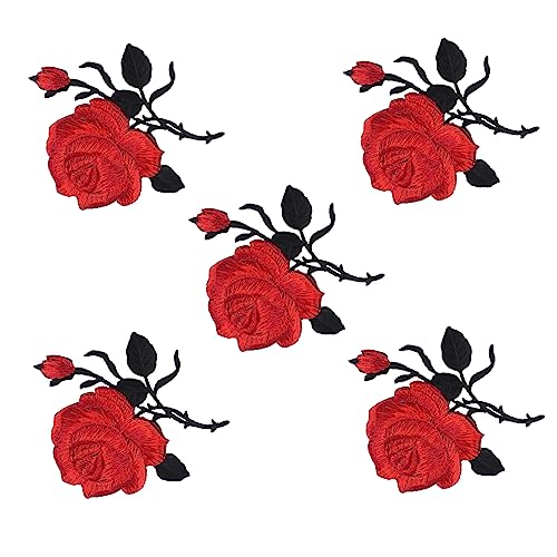 Housoutil 5 Stück Rosenförmige Bügel Patches Gestickte Kleidungs Patches zum Reparieren und Dekorieren von Kleidung für DIY Projekte und Kostüm Accessoires von Housoutil