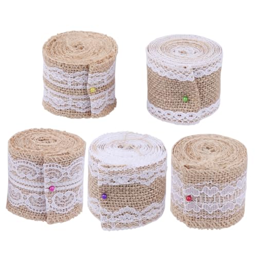 Housoutil 5 Stück Teiliges Juteband Spitze Naturfarbenes Bastelband für DIY Handmade Lace Hochzeitsdeko Party Retro Stil von Housoutil