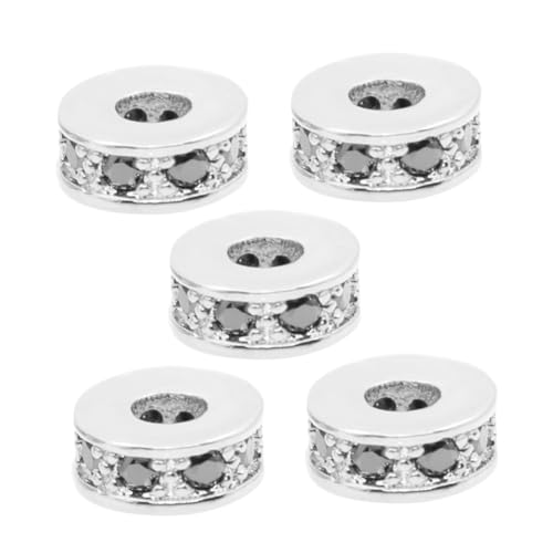 Housoutil 5 Stück Teiliges Metall Spacer Perlen mit Zirkonbesatz Silberfarbene Schmuckperlen für DIY Anhänger Armbänder Halsketten Kreative Schmuckherstellung Langlebiges Metall Zubehör von Housoutil
