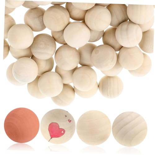 Housoutil 50 Stück Hemu Runde Kugel Holzperlen Holzkugeln Zum Basteln Bastelholzkugeln Holzperlengirlande Holzperlen Zum Basteln Holzkugeln Zum Basteln Massivholz DIY Perlen Beige von Housoutil