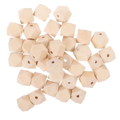 Housoutil 50 Stück Natürliche Unlackierte Geometrische Holzperlen Facettierte Achtkantige Polyeder Bastelperlen DIY Zubehör für Schmuckherstellung und Dekoration von Housoutil