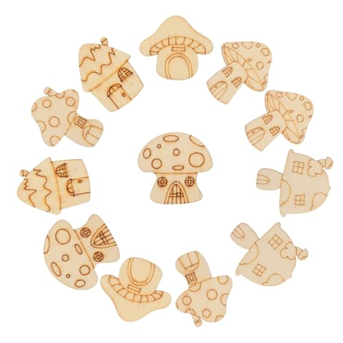 Housoutil 50 Stück Pilzholzscheiben Unbehandelte Holzstücke Dekorative Holzscheiben Naturholz Basteln Dekorative Holzschnitte Bastelset Holz Pilz Handwerk Holzpilze Pappelbrett Beige von Housoutil