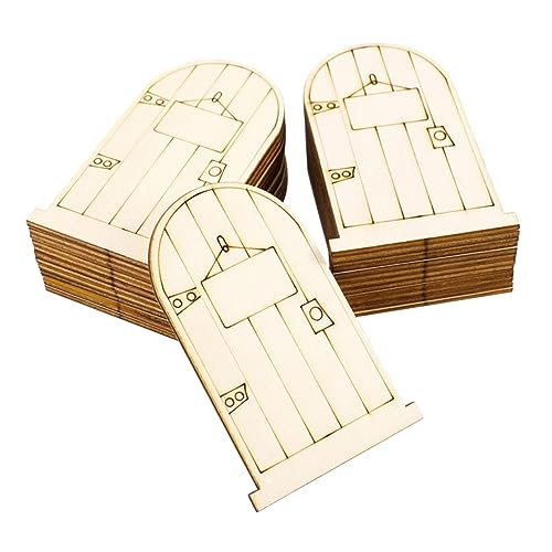 Housoutil 50 Stück Unbehandelte Holzfeen Türen Diy Bastelmaterial Lasergravierte Holzplaketten Dekoration für Zuhause Handwerk Khaki von Housoutil