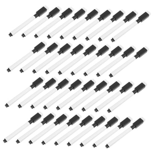 Housoutil 50 Stück trocken abwischbare Marker mit feiner Spitze Whiteboard-Marker mit Radiergummi löschbare Markierungen für Whiteboards Bürstenkopf aus Polyester-Chemiefaser Schwarz von Housoutil