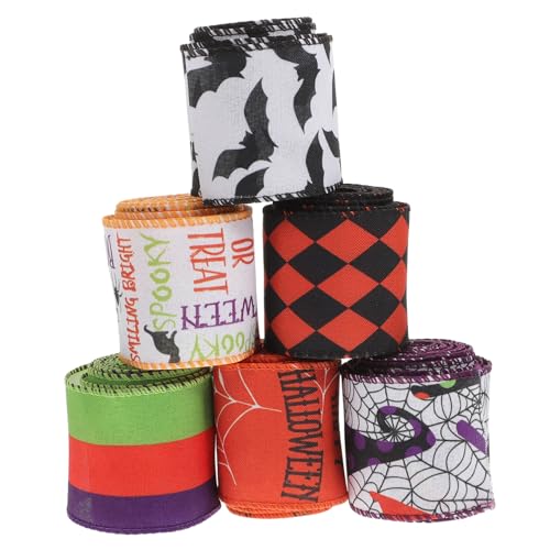 Housoutil 6 Rollen Halloween Geschenkband Satinbänder Breit Dekoratives Geschenkband DIY Bastelband Geschenkverpackung Schleifenband mit Kreativen Halloween Motiven für Partydeko und Housoutil 6 Rollen Halloween Geschenkband Satinbänder Breit Dekoratives Geschenkband DIY Bastelband Geschenkverpackung Schleifenband mit Kreativen Halloween Motiven für Partydeko und von Housoutil