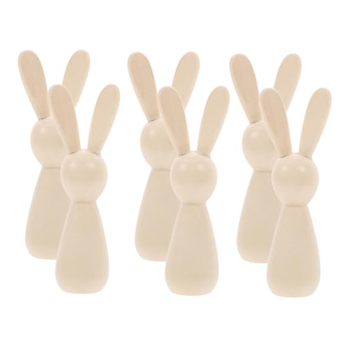 Housoutil 6 Stück Hasenspielzeug in Holzfarbe winzig Anpassen leer kleiner Hase Mini -Kaninchen holzfiguren holzspielzeug holzdeko puppe unvollendetes Handwerk unvollendeter Steckhase Khaki von Housoutil