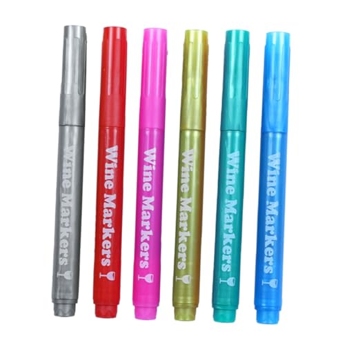 Housoutil 6 Stück Paint Marker Stifte für Glas Kunststoff Holz Stoff Abwischbare Lebendige Farben Rot Blau Grün Gold Silber für Weinflaschen Kunstprojekte Büro und Schule von Housoutil
