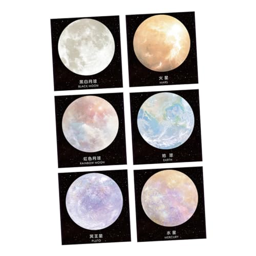 Housoutil 6 Stück Planet-Haftnotizen Mondkratzen Mauspad rund Platz für das Mauspad Zurück zum Schulraumthema -Aufkleber Planeten-Aufkleber Papier von Housoutil