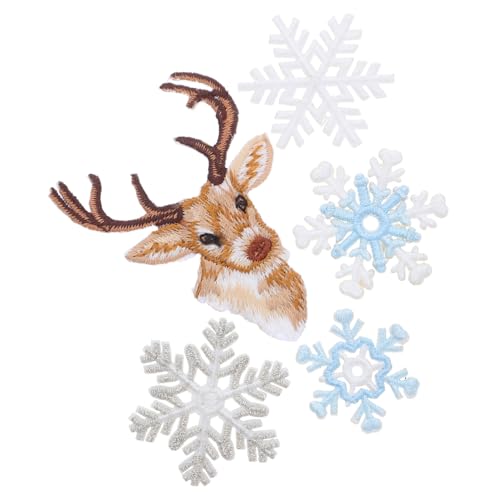 Housoutil 6 Stück Schneeflocke Stickstoffpatz Schneeflocke Bügelbild Stickerei-Stoff-Patch Stickereiapplikationen gestickte Schneeflocken Schneeflocken-Aufnäher für Kleidung Polyesterfaden von Housoutil