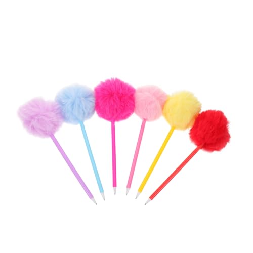 Housoutil 6 Stück Teiliges Bunte Pom Pom Kugelschreiber Flauschige Schreibstifte mit Weichem Griff für Schüler und Frauen Kreatives Glattes Schreiben Schulbedarf von Housoutil