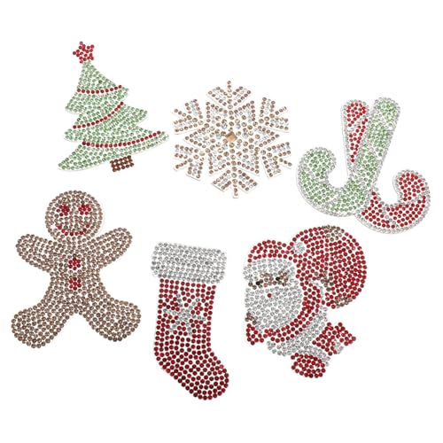 Housoutil 6 Stück Teiliges Rhinestone Applikationen mit Gingerbread und Baum Designs Selbstklebende Strass Patches für Kleidung Taschen Schuhe und DIY Festtagsdekorationen von Housoutil