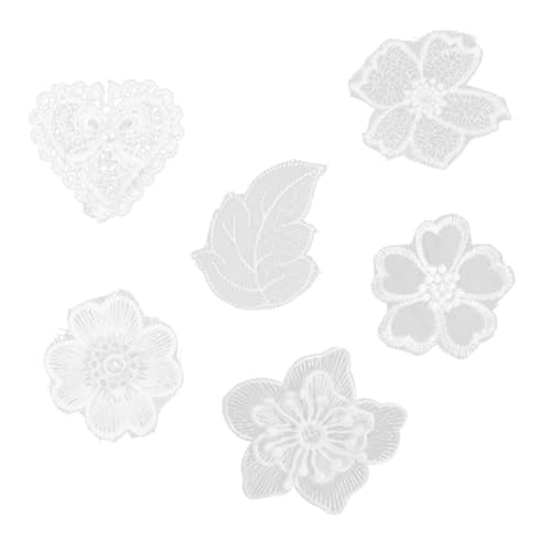Housoutil 6 Stück Teiliges Weißer Spitzenstoff Patches für DIY Floral Gestickt zum Aufnähen Kleidung Taschen und Hüte Handgemacht Einzigartige Designs für Kreative Projekte von Housoutil
