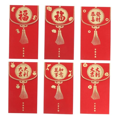 Housoutil 6 Stück Umschlagbeutel roter Umschlag chinesische Neujahrsdekorationen Begrüßungskartenumschläge Bargeldumschläge Hochzeitsumschläge Chinesische Umschläge für Geld Papier von Housoutil