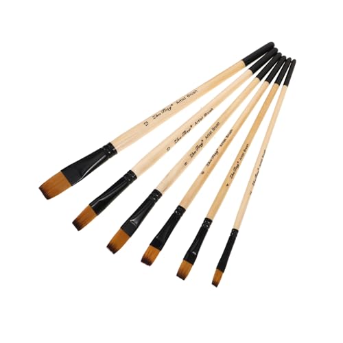 Housoutil 6 Teiliges Pinselset Werkzeug Zum Zeichnen Aquarellpinsel Künstlerpinsel Mischset Rundpinsel Malpinsel Professionelle Ölfarbe Gouache Flacher Pinsel Rundpinsel Holz von Housoutil