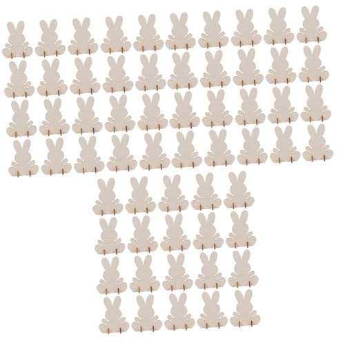 Housoutil 60 Stck. Holz Osterdekorationen Häschen Figuren für Bastelarbeiten Tischornamente für Feste und Partys von Housoutil