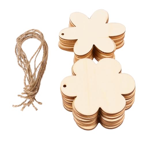 Housoutil 60 Stück Holzblumen Anhänger zum Bemalen Unvollendete Holzscheiben für Diy Osterdekoration mit Hanfseilen für Hochzeiten und Geburtstagsfeiern von Housoutil