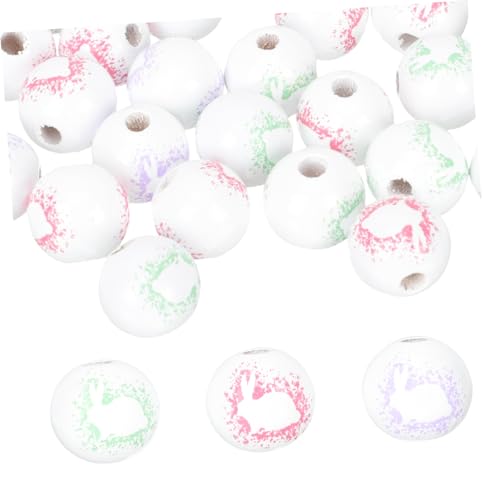 Housoutil 60 Stück Ostern Holzperlen Reiz Hase Herstellung basteln ostern osterbasteln ostern schmuck lose perlen zu ostern selber machen Perlen-Anhänger hölzern von Housoutil