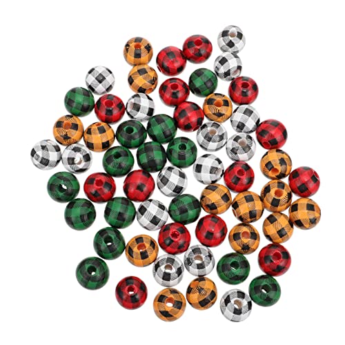 Housoutil 60 Stück Teiliges Bunte Karomuster Holzperlen Umweltfreundlich Langlebig Geruchlos für DIY Schmuckherstellung Armbänder Bastelprojekte Handwerk für Bastelfans von Housoutil
