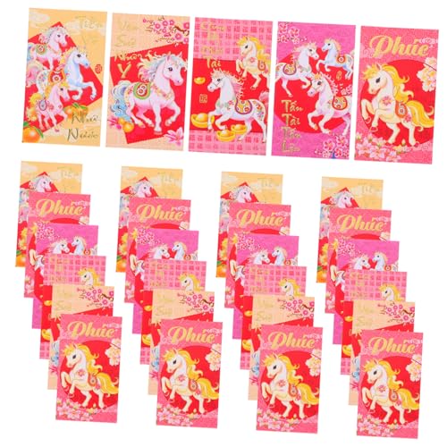 Housoutil 60 Stück Vietnamesische Neujahrs Rotumschläge Jahr Des Pferdes Traditionelle Geldumschläge für Bargeld Papier Hong Bao Umschläge mit Gemischten Mustern für Neujahrsfeiern von Housoutil