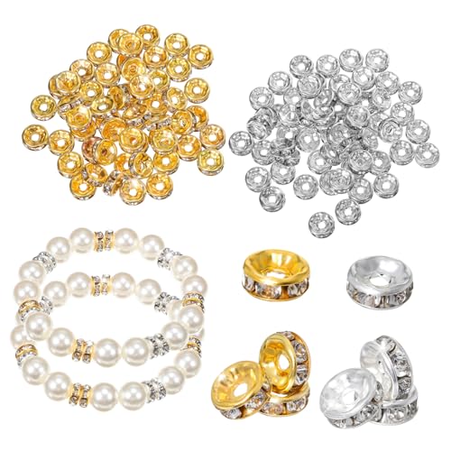 Housoutil 600 Stück Schmuckperlen mit Strass zwischenperlen Große Lochgröße Bunte Langlebige Spacer Beads für Armband Basteln und DIY Schmuckherstellung von Housoutil
