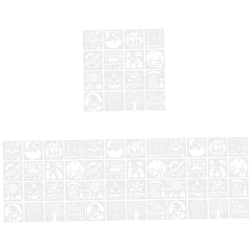 Housoutil 64 Blatt Teiliges DIY Spray Schablonen aus Robustem Pet Filigrane Muster Wiederverwendbar für Halloween Malvorlagen Holzdekoration Wände Stoffe und Bastelprojekte von Housoutil