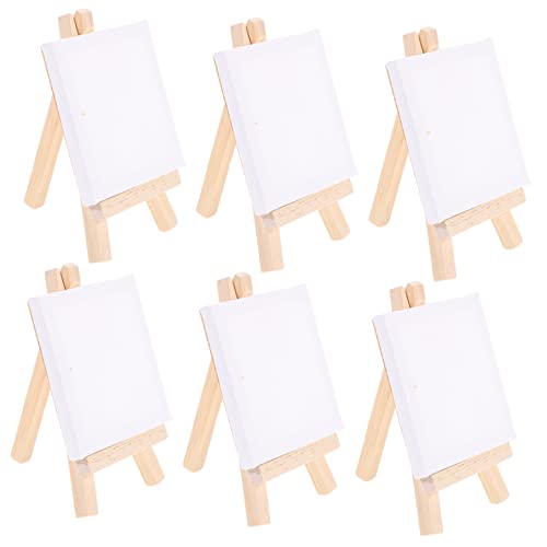 Housoutil 6Sätze Mini Holz Staffelei mit Blanko Leinwänden Malset für Gestalten für Kunstprojekte Leicht und Tragbar Perfektes für Junge Künstler von Housoutil
