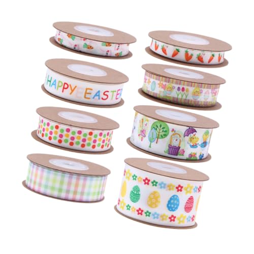 Housoutil 8 Rollen Osterei-Band bunt Bauernband Gold für Schleife ostergeschenk verpackung ostergeschenkverpackung Festival-Geschenkband gestaltetes Geschenkband Wickelband Polyester von Housoutil