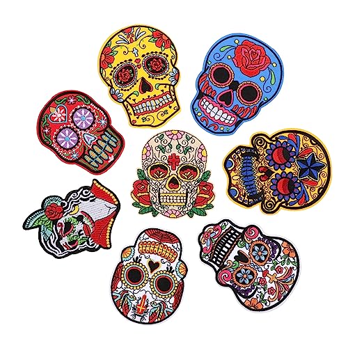 Housoutil 8 Stück Teiliges Bestickte Schädel Aufnäher Strapazierfähige DIY Kleidung Patches zum Reparieren und Verzieren von Rucksäcken Jacken Halloween Stoffapplikationen von Housoutil