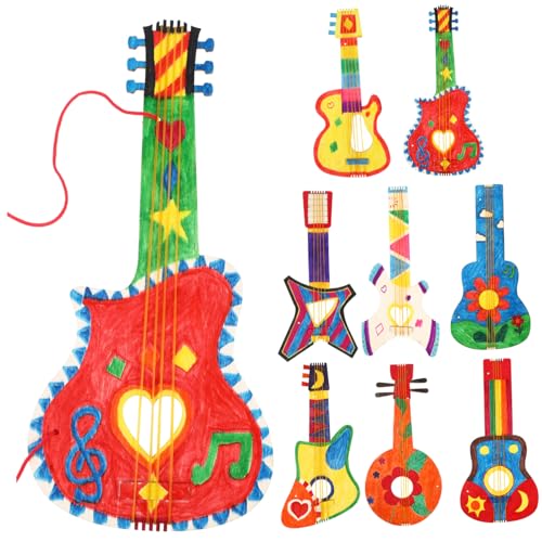 Housoutil 8 Stück Teiliges Blanko Holzgitarren zum Bemalen Robuste Holzformen für DIY Bastelprojekte Vielseitige Gitarren Dekorationen für Wand Tür Fenster für Kreative Holzmalerei und von Housoutil