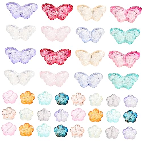 Housoutil 80 Stück Glasperlen Bunte Schmetterling und Blumen Charms Diy Spacer Beads für Armbänder und Dekoration Zufällige Farbauswahl Zufällige Farbe von Housoutil