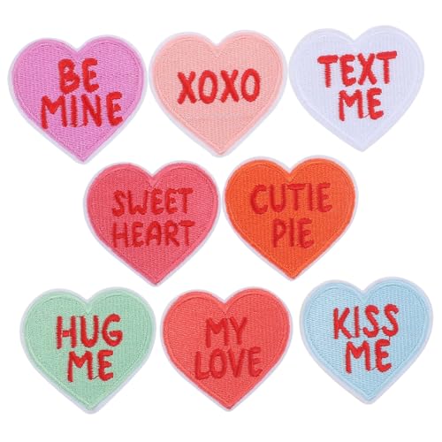 Housoutil 8Stücke Herz Patches Bestickte Aufnäher Zum Aufnähen Oder Aufbügeln DIY Bastelzubehör Für Kleidung Für Valentinstag Und Projekte von Housoutil