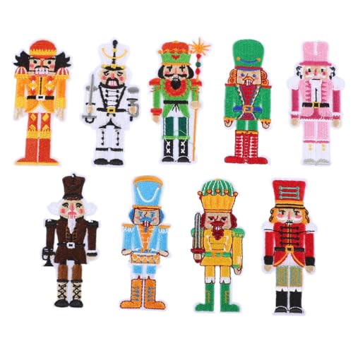 Housoutil 9 Teilige Stickaufkleber Mit Weihnachts Aufbüglern Für Damen Bügelflicken Bestickte Aufnäher Nussknacker Aufbügler Reparaturflicken Zum Aufbügeln Hutflicken Aus Polyester von Housoutil