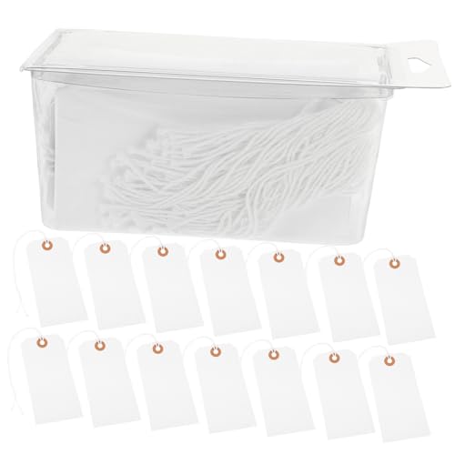 Housoutil Blanko-Preisschilder mit Schnur befestigt, mittelgroß, verstärkter Karton, Etiketten für Schmuck, Kleidung und Handwerk, beschreibbare Hängeetiketten für Hochzeitsgeschenke und Dekoration von Housoutil