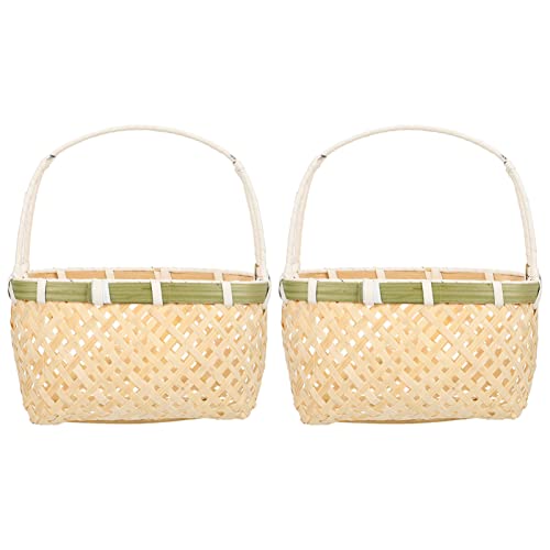 Housoutil Blumenmädchen Korb Hochzeit Gewebter Korb mit Henkel Blumen Blütenblätter Stil A 2 Stk Zufällige Farbe Kinder Süßigkeiten Leer Picknick Obst Party Festival von Housoutil