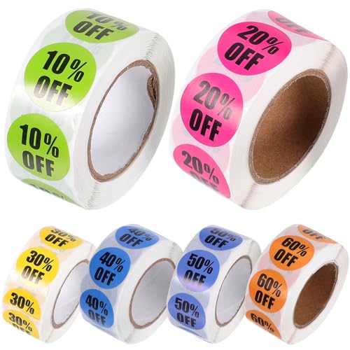 Housoutil Farbige, runde Aufkleber, selbstklebend, für Einzelhandels-Etiketten, leichte Preisschilder für Inventar-Etiketten pro Rolle, 6 Rollen Housoutil Farbige, runde Aufkleber, selbstklebend, für Einzelhandels-Etiketten, leichte Preisschilder für Inventar-Etiketten pro Rolle, 6 Rollen von Housoutil