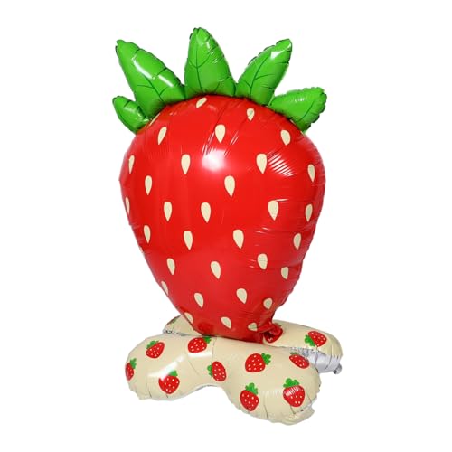 Housoutil Giant Standing Strawberry Balloon Realistic Inflatable Foil Berry Decoration für Kindergeburtstag Shower und Sommerparty Schnelle Aufblasfunktion Indoor Outdoor Partydeko von Housoutil