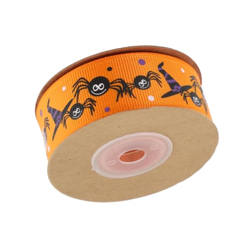 Housoutil Halloween Geschenkband Satinband mit Kürbis und Spinnen Dekoratives Geschenkverpackungsband für Festliche Deko und DIY Basteln Langlebiges Glänzendes Schleifenband von Housoutil