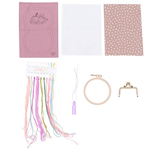 Housoutil Handgefertigtes Stickset für Anfänger Lila Stoffbeutel mit Wunderschöner Blumenstickerei Nähzubehör für Erwachsene DIY Projekt für Zuhause Langlebig und Sicher von Housoutil