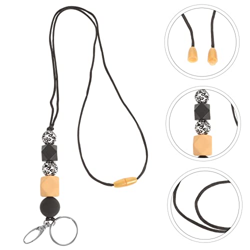 Housoutil Holzperlen Badge Clip Kette Lanyard Damen Ausweishalter Schlüsselanhänger Leichtes Langes Baumwollband für Id Karten und Arbeitsschilder Modisches Accessoire für Alltag und Büro von Housoutil