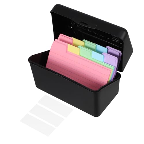 Housoutil Indexkartenbox Schwarz mit Bunten Indexkarten und Beschriftbaren Haftstreifen Langlebiger Kunststoffhalter für Notizen Lernkarten Memo Pads und Organisationssysteme von Housoutil