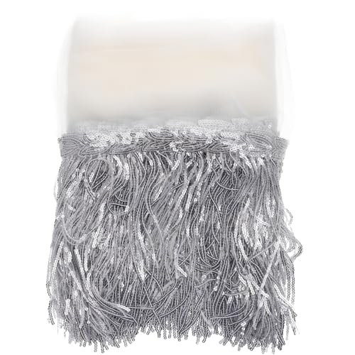 Housoutil Lateinisches Tanzkleid Dekoratives Nähstoff mit Quasten Glitzerquasten für Diy Kostüme Hochzeiten und Feiertagsdekoration Silber Yards von Housoutil