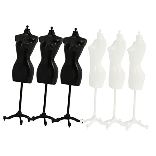 Housoutil Mini-Schaufensterpuppe, Kleiderständer, halbe Kleidung, Halterung für Puppen, langlebiges und stilvolles Design, Schwarz / Weiß, 6 Stück von Housoutil