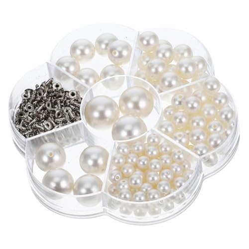 Housoutil Nachahmung Perlennieten Perlenverzierungen runde Nieten und Nieten Handwerk Perlen für Armbänder Basteln Schmuckherstellung Perlen Perlenknöpfe Armbandperlen DIY PEARL Metall Beige von Housoutil