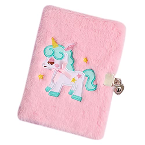 Housoutil Plüsch Notizbuch für Mädchen Einhorn Tagebuch mit Schloss Niedliches und Flauschiges Design für Kreative Schreibideen für Schüler und Reisen Rosa von Housoutil