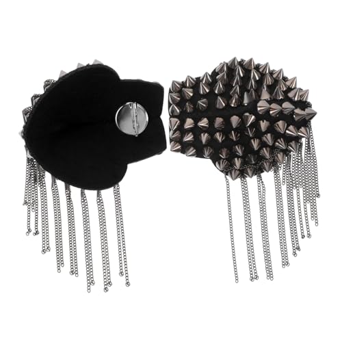 Housoutil Punk Schulterklappen Metall Nieten mit Spitzenkegel und Quasten für Damen Herren Modisches Accessoire für Jacken Kostüme Vielseitig Einsetzbar Auffälliger Vintage Stil von Housoutil