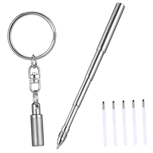 Housoutil Teleskopstift-Set Stift mit Kette Schlüsselhalter Sommersprosse einziehbar mini stift kugelschreiber schlüsselanhänger winziger Stift Stifte aus Edelstahl Rostfreier Stahl Silver von Housoutil