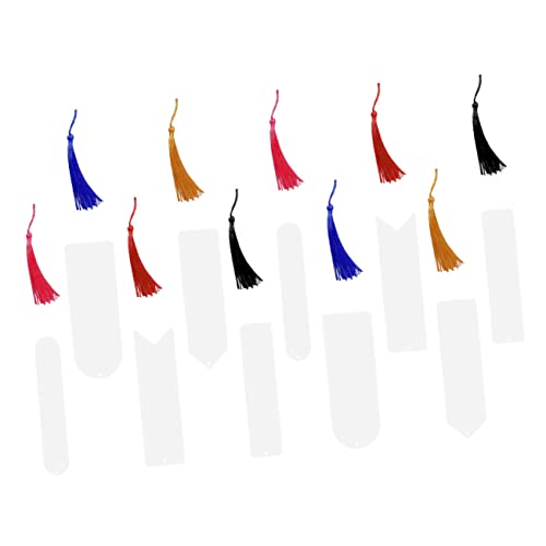 Housoutil Transparentes Acryl-Lesezeichen-Set mit Mini-Quasten, Schul- und Buch-Etiketten, Seitenmarkierungen zum Basteln und Basteln, 10 Stück von Housoutil